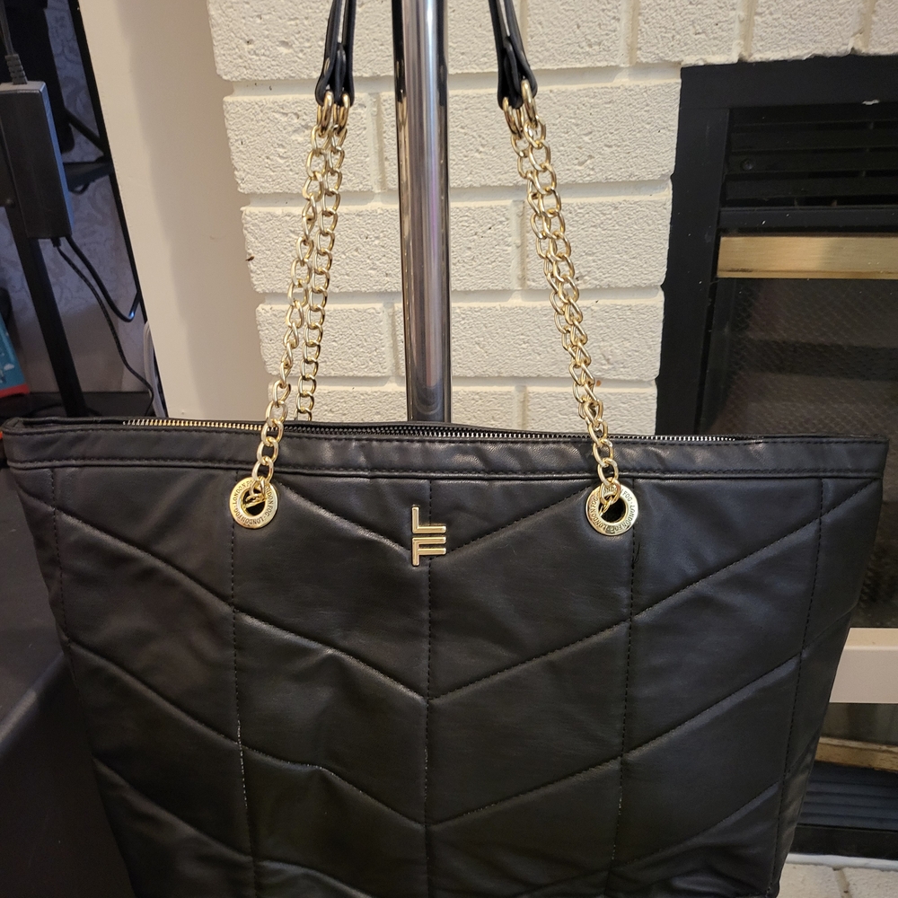 London Fog Black Tote with Gold Chain Accents
